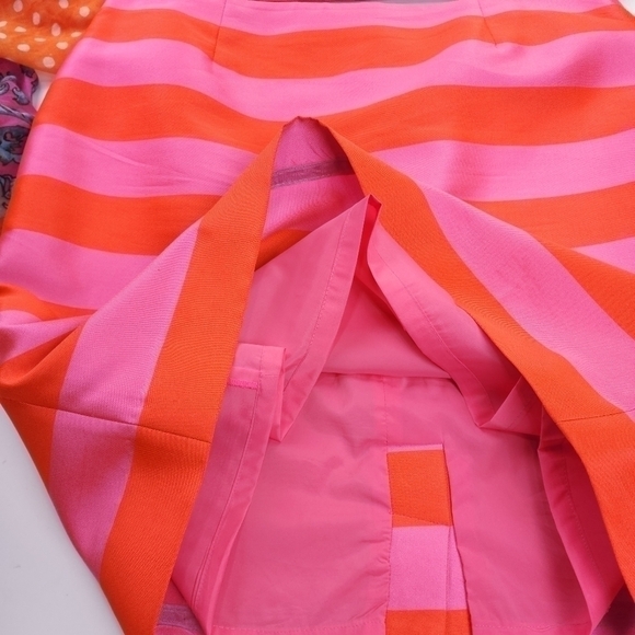 Tanner Doncaster Orange Pink Stripe Collaboration Skirt Suit Set Sz 14 - Picture 9 of 16